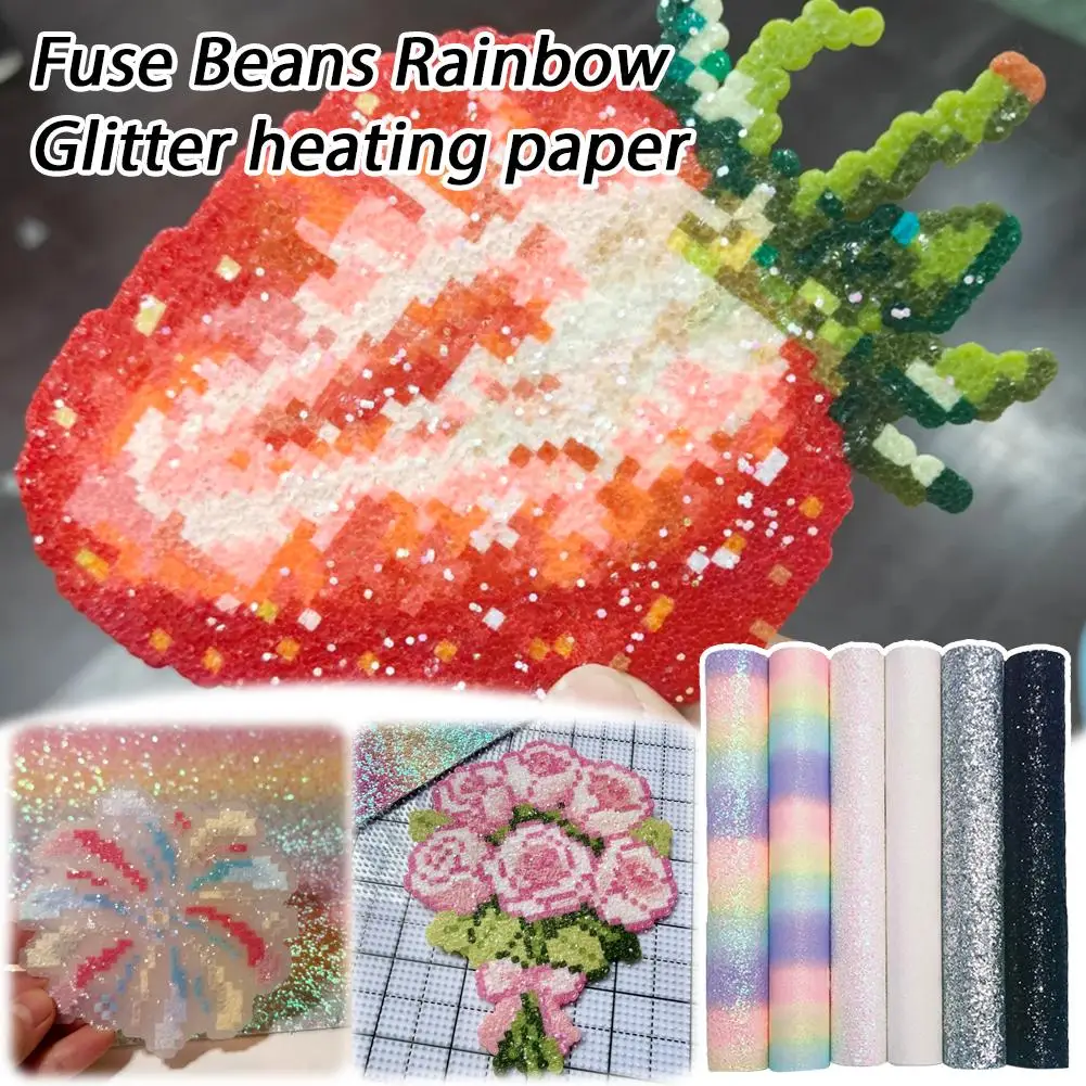 6-piece Bead Art Kit: Rainbow Glitter Fabric, Iron-On Beads, Baking Paper and Iron-On Fabric A Stylish Craft Kit Handcrafted Toy