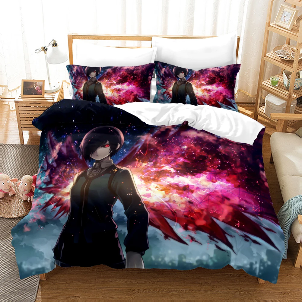 Japanese Anime Tokyo Ghoul Pattern 2/3pcs Bedding Set Duvet Cover with Pillowcases Bed Set White Bedding  Set De Cama 3D