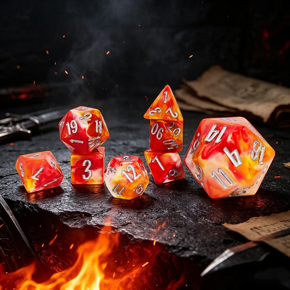 8-teiliges Polyeder-Würfelset aus Kunstharz in Rot-Orange für DND RPG Dungeons & Dragons MTG Tischrollenspiele