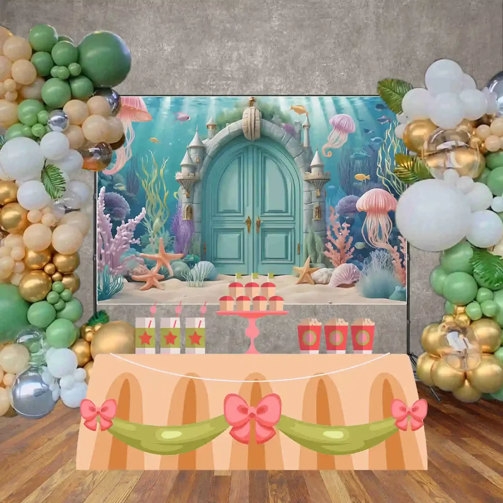 MOON.QG Underwater Mermaid Background Photography Aquarium Fish Seabed Photocall Backdrop Children Studio Photobooth Accessories