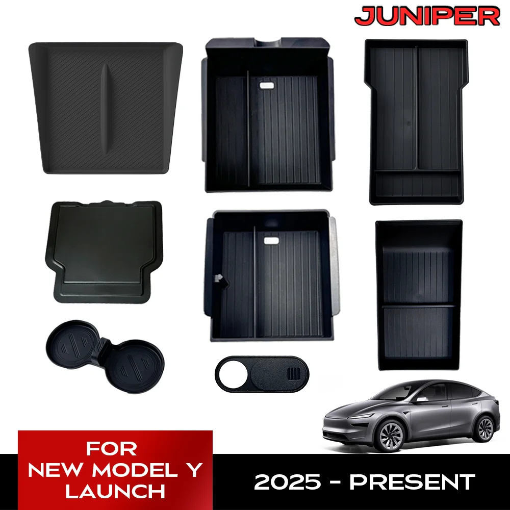 Pour Tesla nouveau modèle Y 2025 lancement Juniper Teslajuniper ABS avec tapis antidérapant en Silicone Console et accoudoir boîte de rangement supérieure