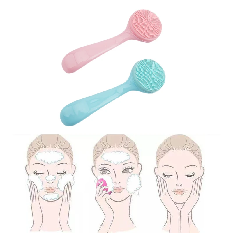 Double Sided Silicone Facial Cleanser Brush Soft Hair Face Massage Wash Brush Blackhead Remover Portable Skin Care Tool