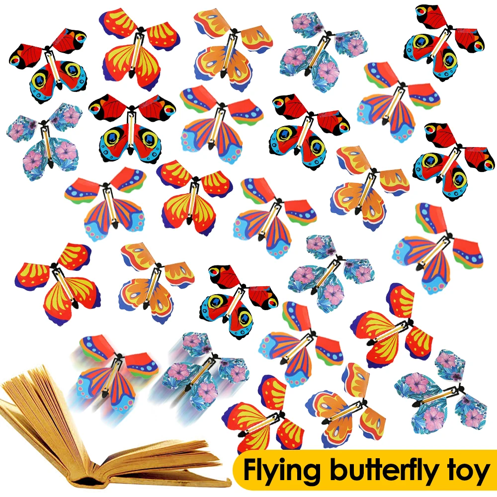 Colorful Magic Flying Butterflies Bat Wind Up Toys Bookmark Greeting Card Rubber Band Powered  Kids Outdoor Game Props Butterfly