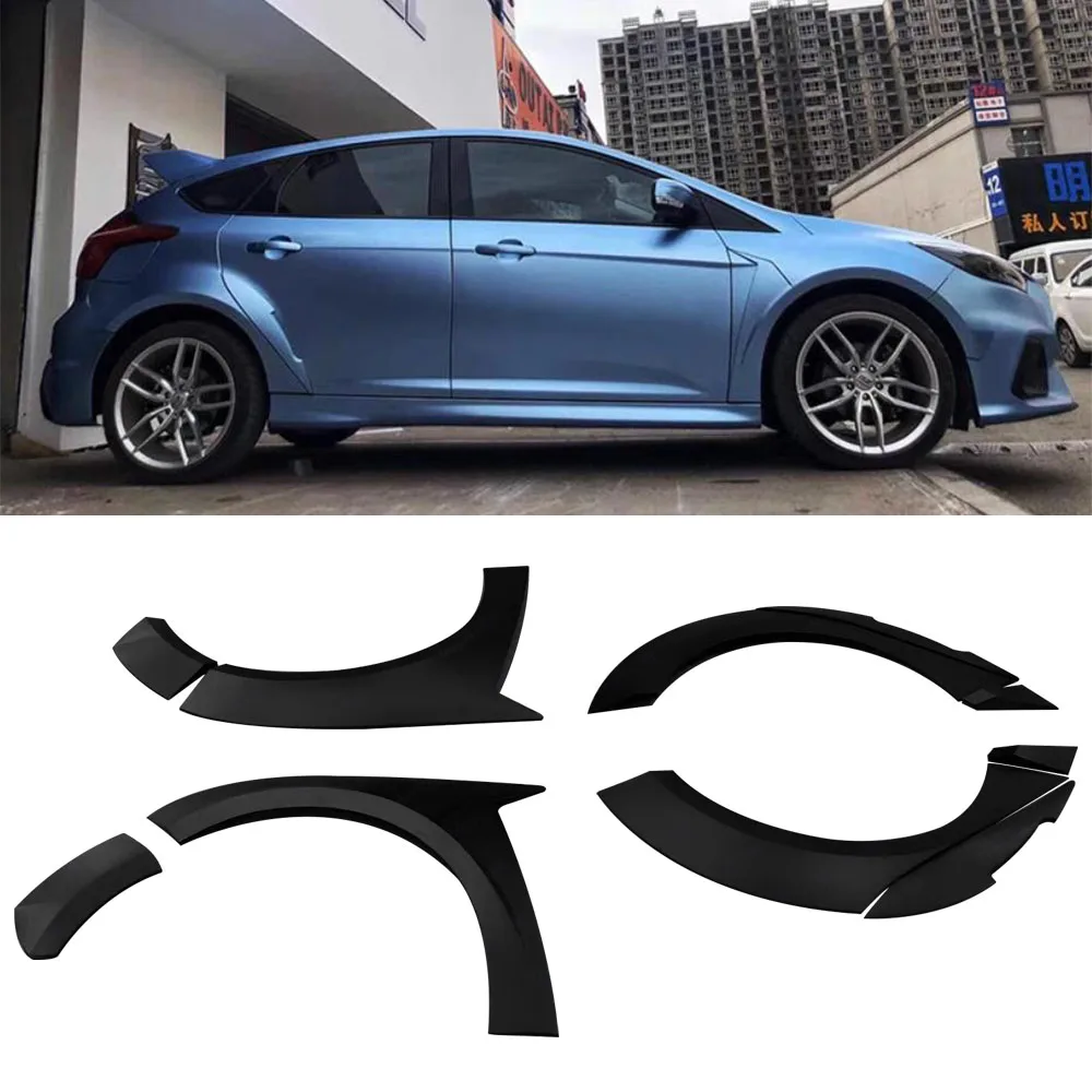 For Ford Focus 2012 - 2018 ABS Glossy Black Wide Body Fender Wing Arch Front And Rear Wheel Brow Lip Protector Trimming Set Of