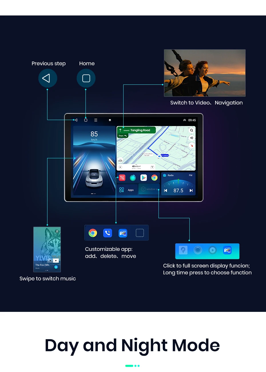 Junsun 11,5 Zoll QLED Touchscreen Universal-Autoradio, kabellos, für Apple CarPlay, Android Auto, Stereo-Multimedia-Videoplayer, intelligente Fahrzeugsysteme, 2-DIN-Autoradio, Head Unit, GPS-Navigation, BT, 4G, WLAN, 8-Kern-Prozessor, FM, AM, DSP, RDS, SWC, DAB – Detail 11
