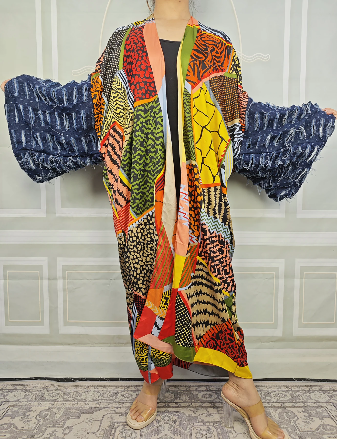 New Fashion 2026 Summer Denim Sleeve Women Kimonos Cardigans Plus Size Bohomian Beach Party Bikini Cover-Up African Women Robe - view 2