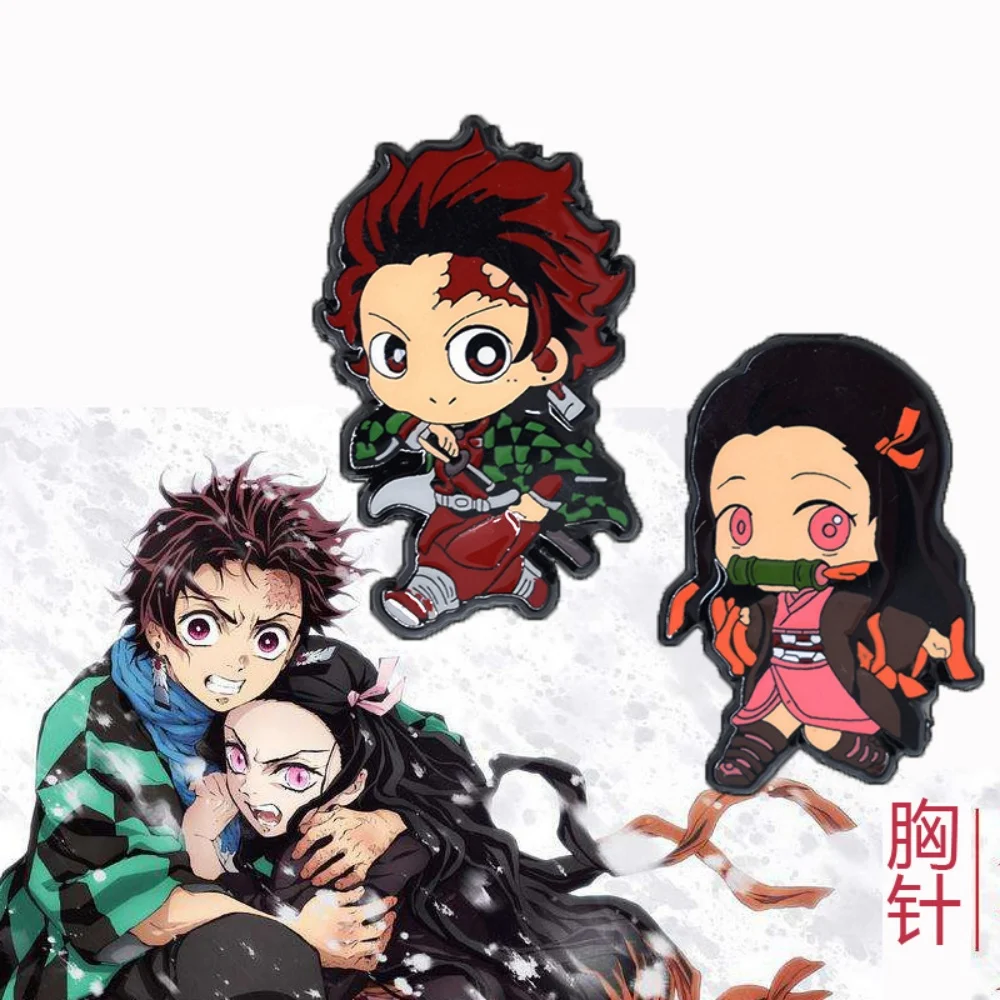 Demon Slayer: Infinity Sword Anime Merchandise - Tanjiro Kamado and Nezuko Metal Badge Accessories