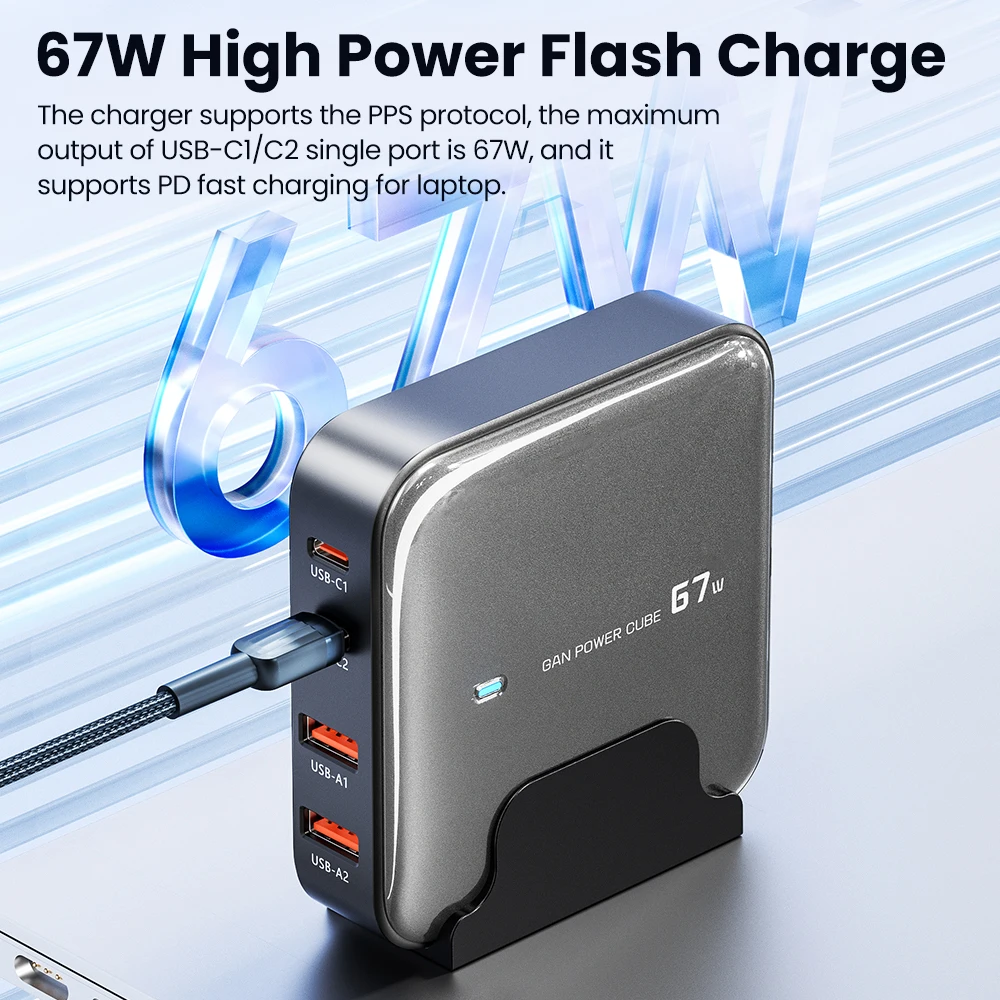 Toocki 67w GaN Desktop Charger For Xiaomi iPhone 15 Oneplus Samsung Huawei Dual USB A+Type C PD Fast Charging Cellphones Adapter image 3