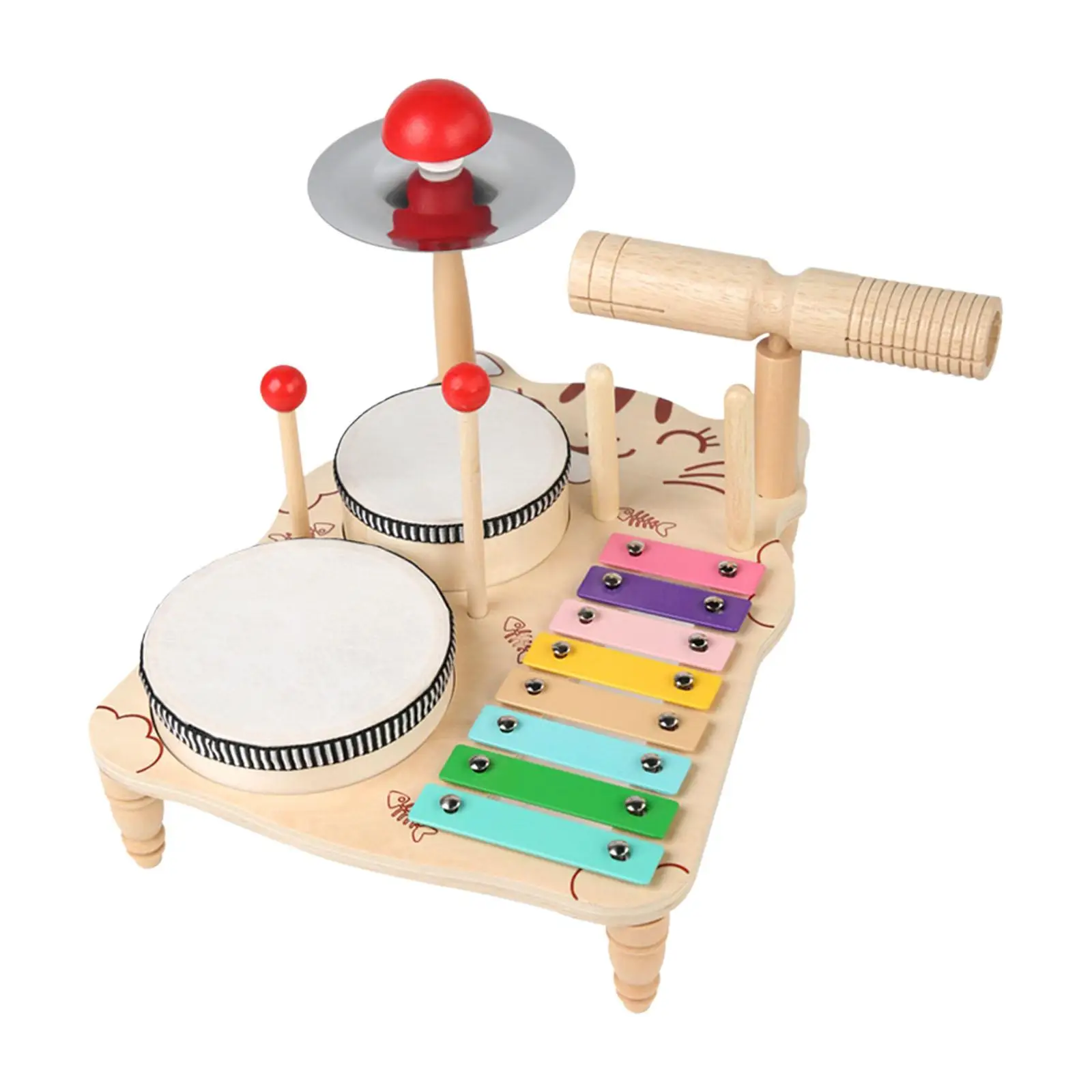 Xylophone Drum Set Kids Baby Drum Set, Educational Motor Skill Wooden Xylophone Musical Toy Musical Table for Boy Girl Kids