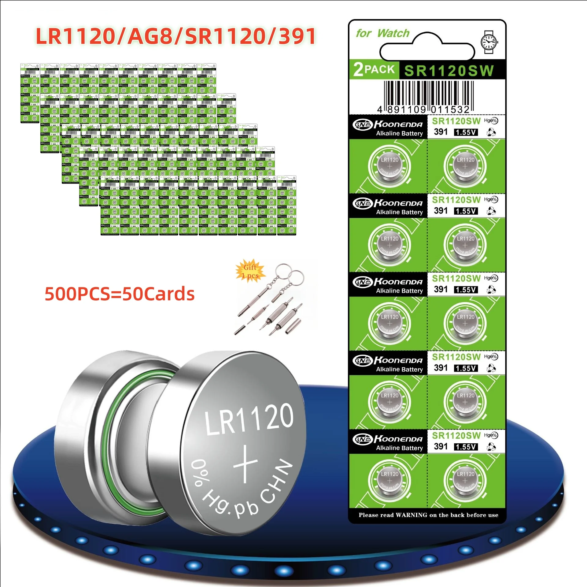 

500pcs AG8 LR1120 Button Cell Battery LR57 1.5V Alkaline Battery for Watch Toys Remotes