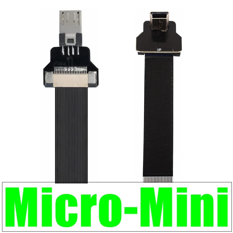 FFC Micro& Mini USB Right Angle Mini USB 2.0 Male To Micro USB Data Flexible FPC Cable for FPV&Disk&Scanner&Printer Raspberry Pi