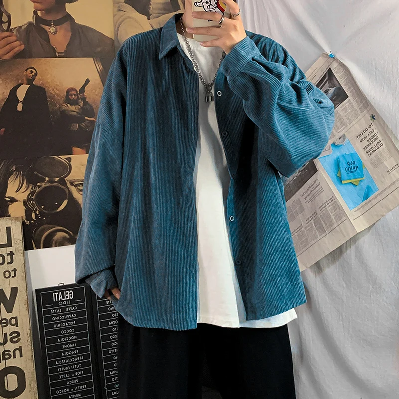Autumn New Style Men's Corduroy Shirt Trendy Jacket Loose Casual Student Fashion Korean Version Long Sleeve Button down