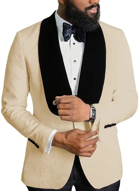 

SZMANLIZI 2024Tailor Made Champagne Jacquard Jacket Slim Fit Men Suits Formal Wedding Groom Wear Terno Masculino Tuxedos Suits