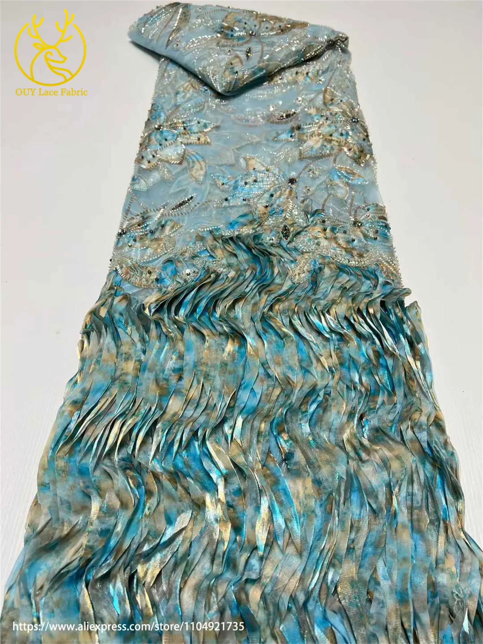 Afrikanischer nigerianischer Bräutigam-Pailletten-Spitzenstoff mit schweren Perlen, 2025, High-End-Luxus, französische 3D-Stickerei, Hochzeit, Party, Spitzenstoffe