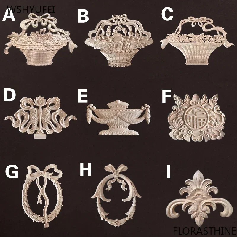Direct selling wood corner flower carving wood carving Home Decals Furniture Decorative Decals Wooden Window Decoration