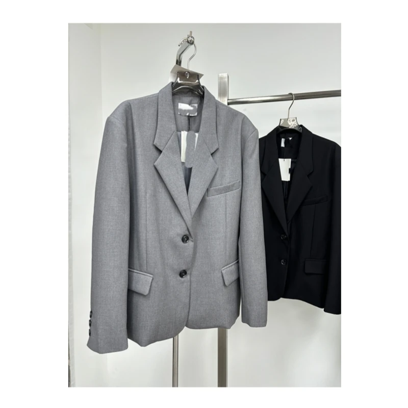 25 سنة الربيع والخريف المرأة الجديدة فضفاضة واسعة الكتف تصميم فريد من نوعه الصوف بسيط تنوعا معطف البدلة