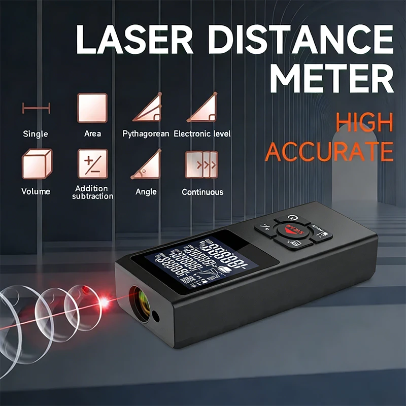 Laser Distance Meter - With Red Laser Cross, High-precision For Area/Volume/Pythagorean Measurement, (M/Ft/in) Unit Switching