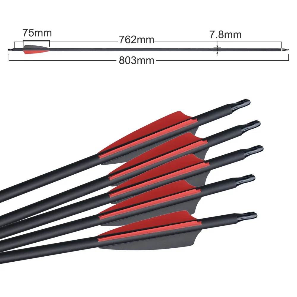 6/12/24PCS Mixed Carbon Arrow Diameter 7.8mm Spine 500-550 with 3inch Feather for Archery Recurve/Compound Bow Shooting Hunting