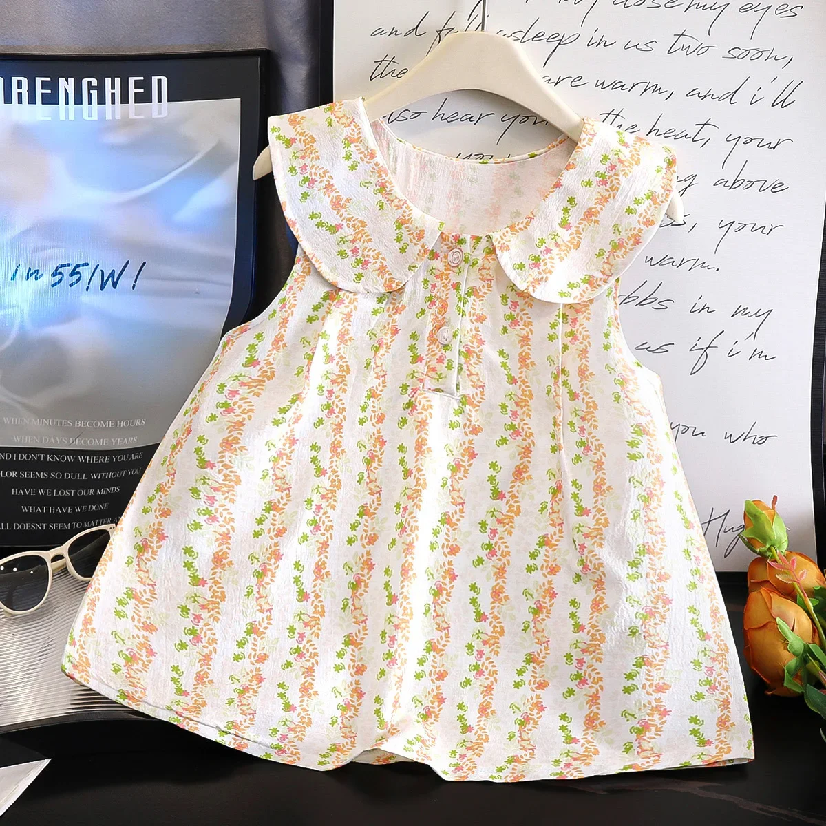 

New 2025 Girls Summer Dress Kids Cute ‌Baby Doll Collar‌ Sweet Flower Print Sleeveless Princess A-line Dresses Casual Clothing
