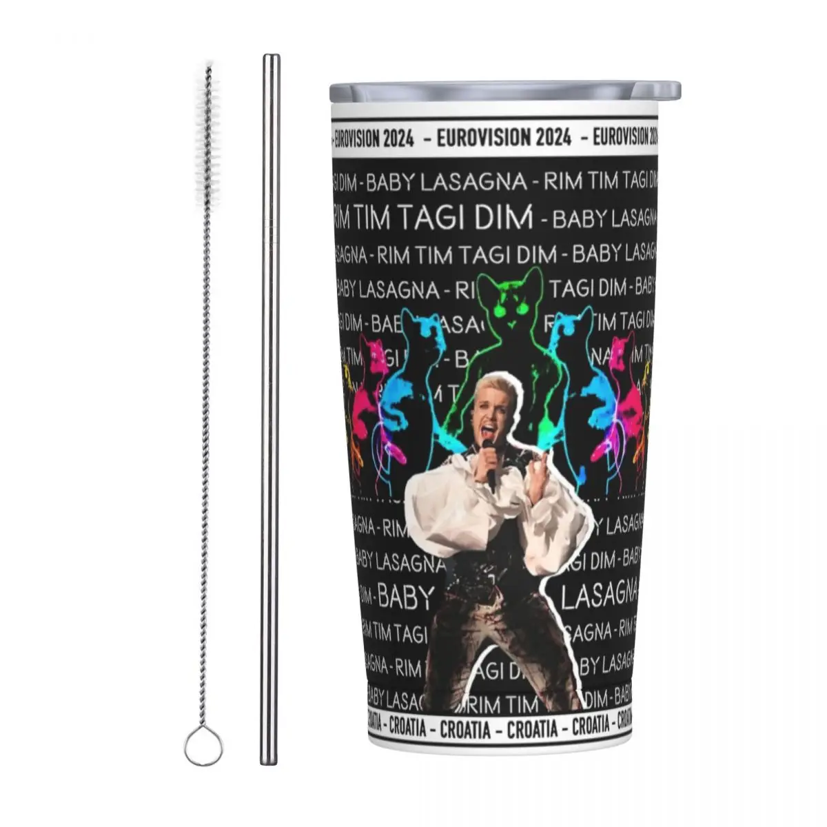 Eurovisions 2024 Baby Lasagna Rim Tim Tagi Dim Croatia Stainless Steel Tumbler Musician Car Mugs 20oz Coffee Mug Water Bottle