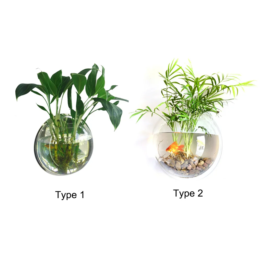 Fish Tanks Home Decoration Wall Mount Fish Tanks Goldfish Bowl Acrylic Hanging Aquariums Flowerpot Flower Vase 15/23CM