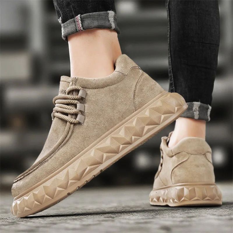 Retro Brown Casual Shoes For Men Ankle Boots High top Men\'s Winter Sneakers Comfortable Suede Leather Shoes Men chaussure hommes