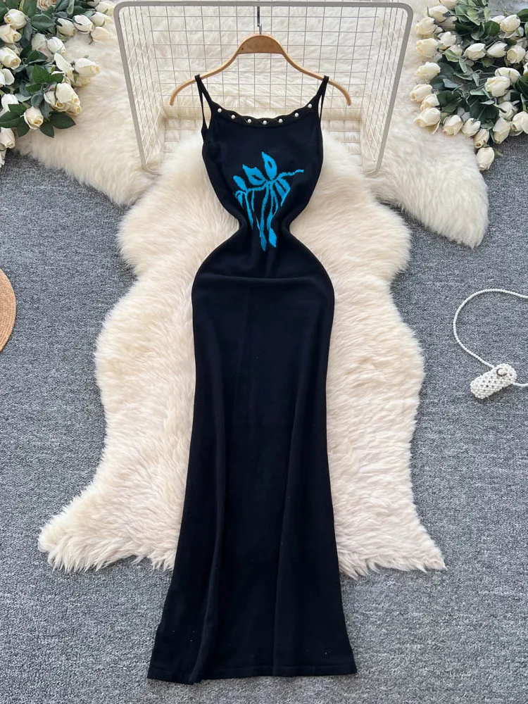 

Heavy Embellied Bal Knitted Long Dr Women's Summer Slimming High Waist A-Line Dr Ci Commute Stand Fit