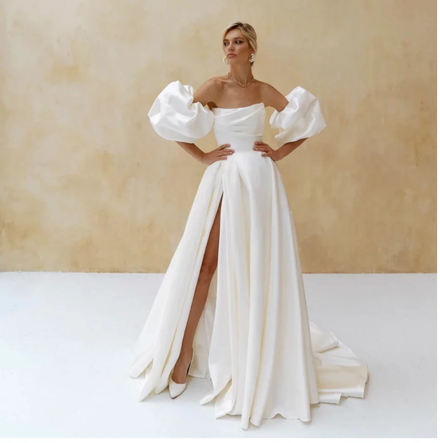 

Sheath Satin Trailing Wedding Dresseswith Detachable Lantern Sleeve Trailing for Wedding Banquet