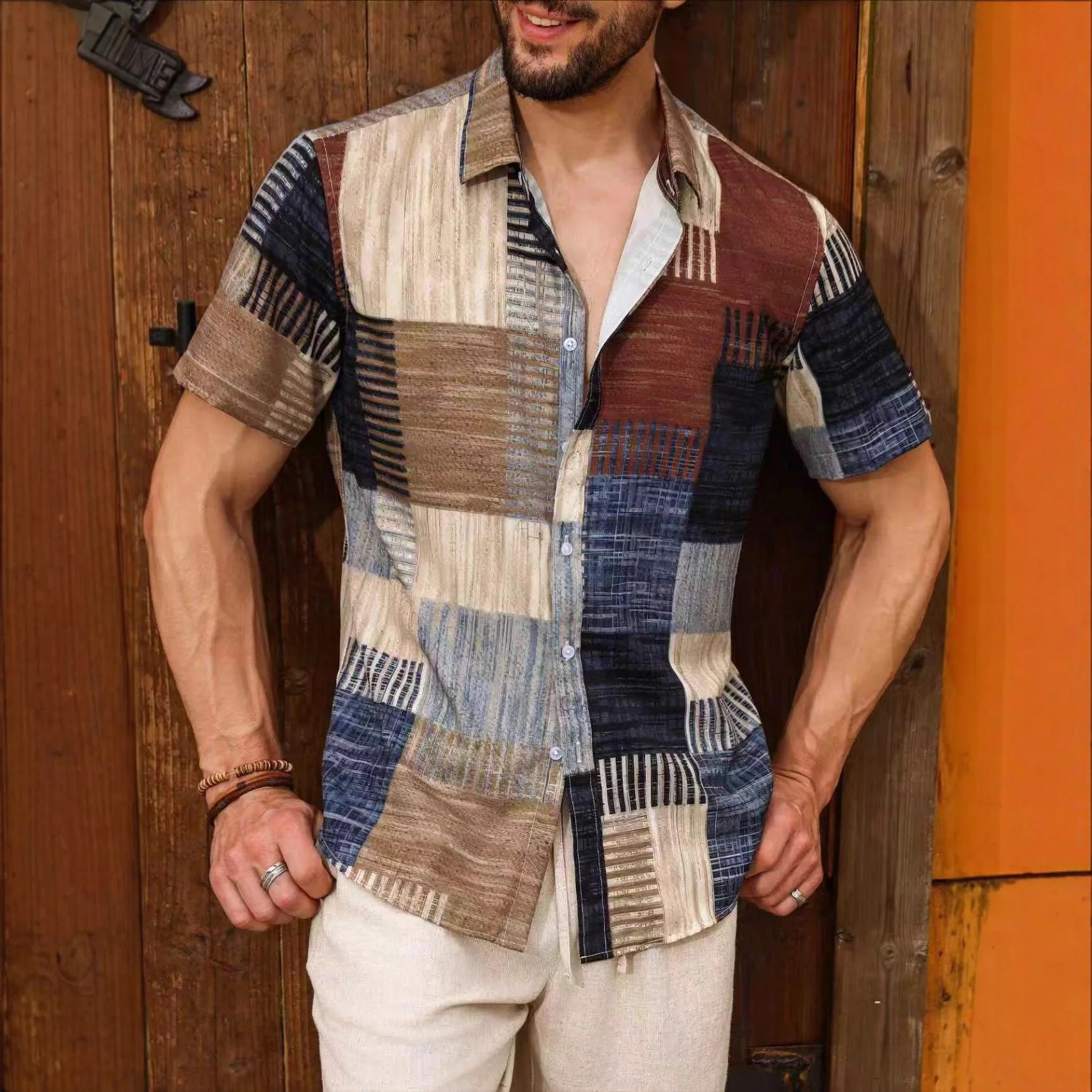 Men's 3D Printed Short Sleeve Shirt Summer Vacation Hawaiian Casual Lapel Men's Cardigan Shirt