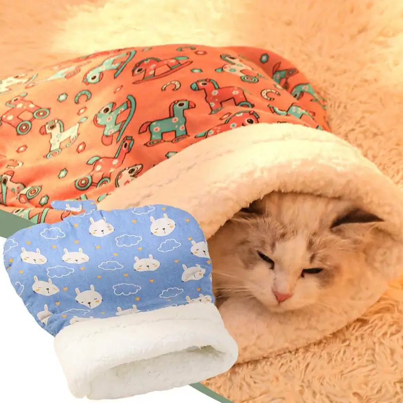 Cat Sleeping Bag Kitten Puppy Soft Comfortable Winter Warm Nest Soft Cuddly Fluffy Feel Thickened velvet Pocket Type Quilt Bed