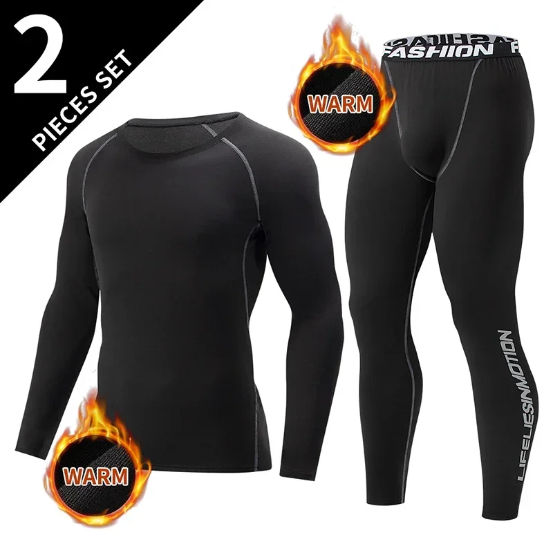 2/4 Pcs Autumn/Winter Men's Black Long sleeved Pants Underwear Set Youth Fitness Running Base Sports Shirt Casual Stretch Pants
