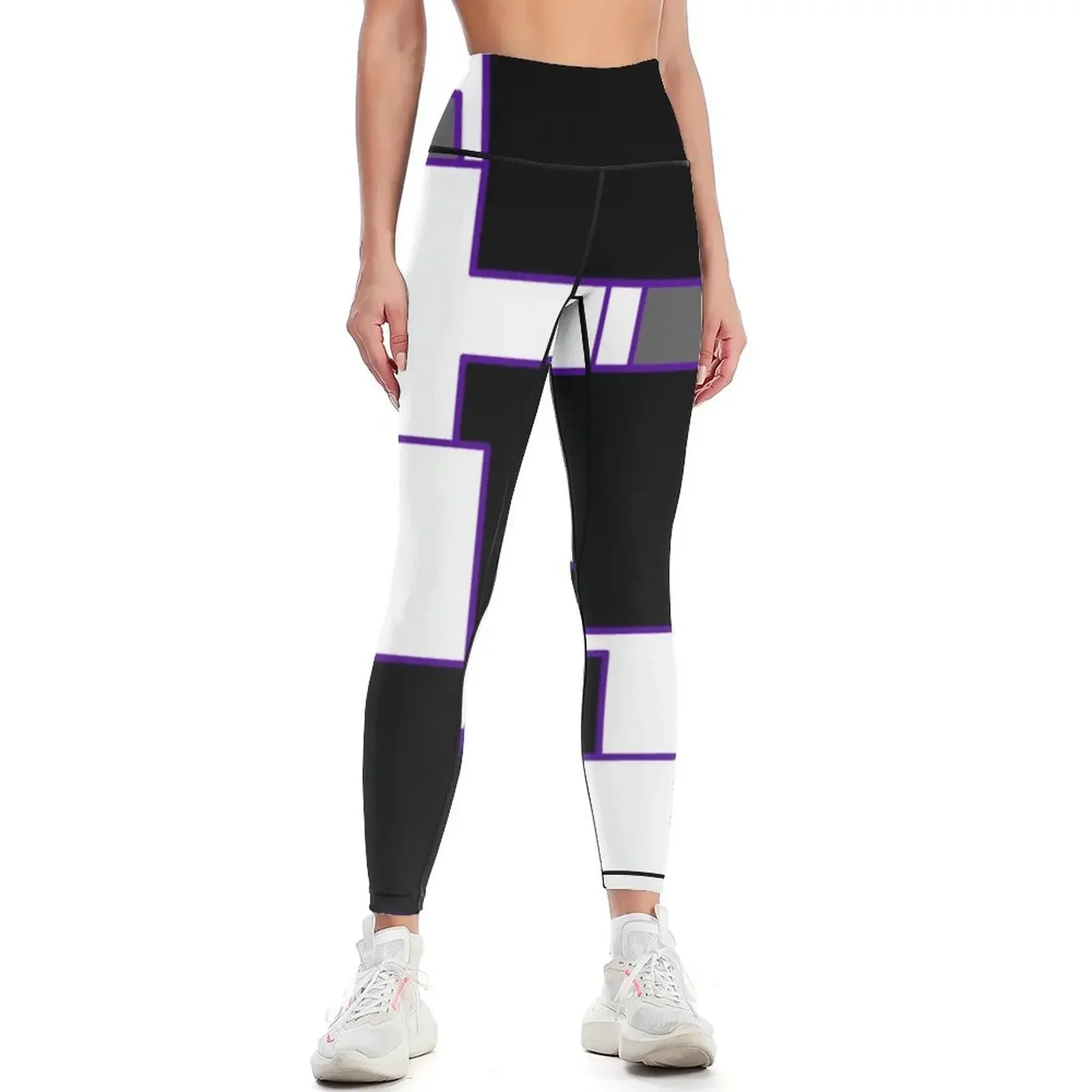 

Purple, Black, and White Rectangles Leggings Legging sport sporty woman push up joggers for for girls Womens Leggings