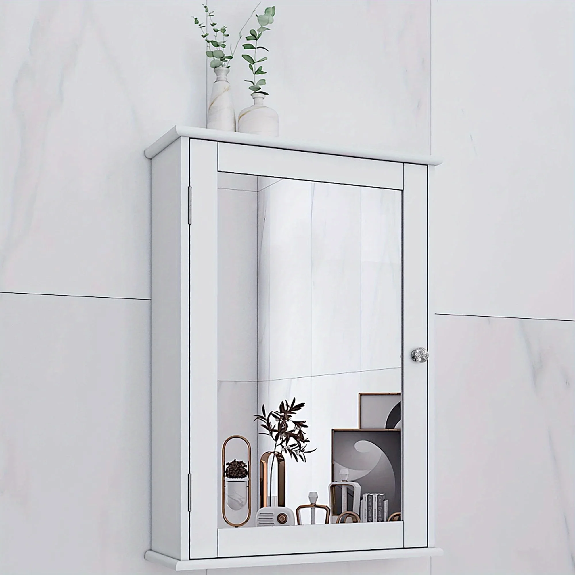 

KEEHOME White Wall-Mounted Storage Unit Medicine Cabinet with Mirror Door And Adjustable Shelves for Bathroom Kitchen Laundry Room Hotel
