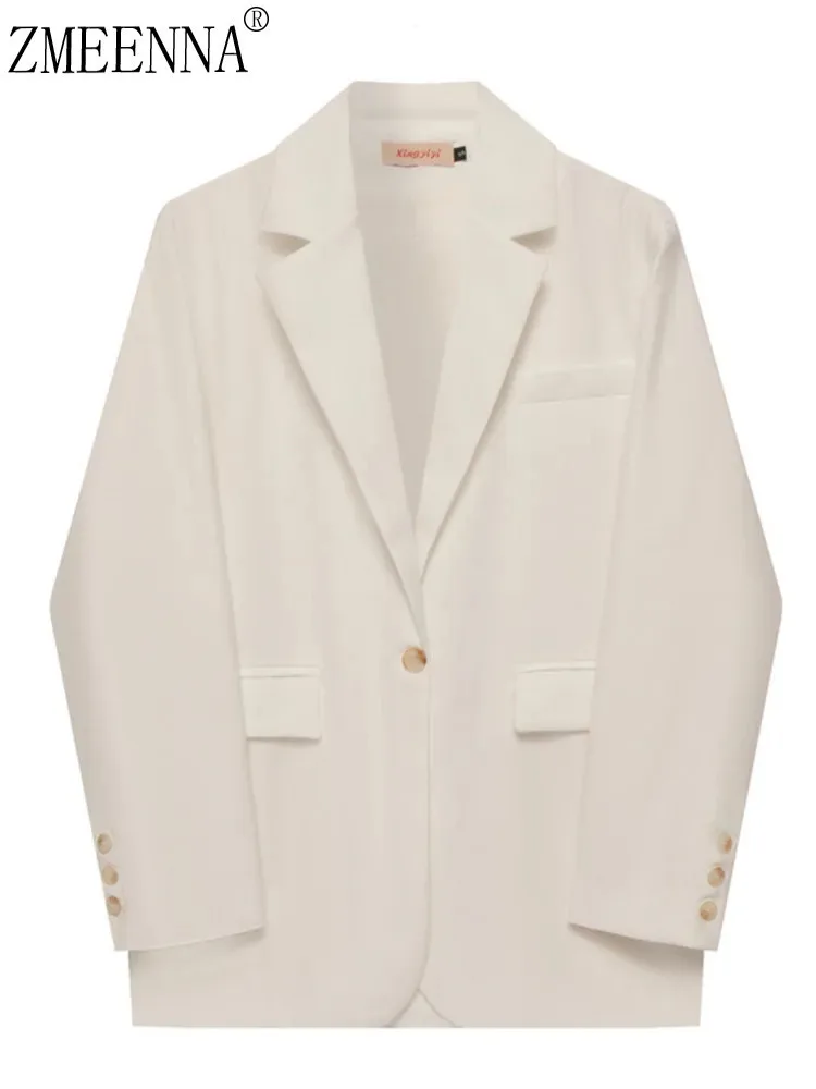 

ZMEENNA Women's Elegant White Blazer Single Button Notched Lapel Casual Office Jacket Long Sleeve Lightweight Formal ZM1077