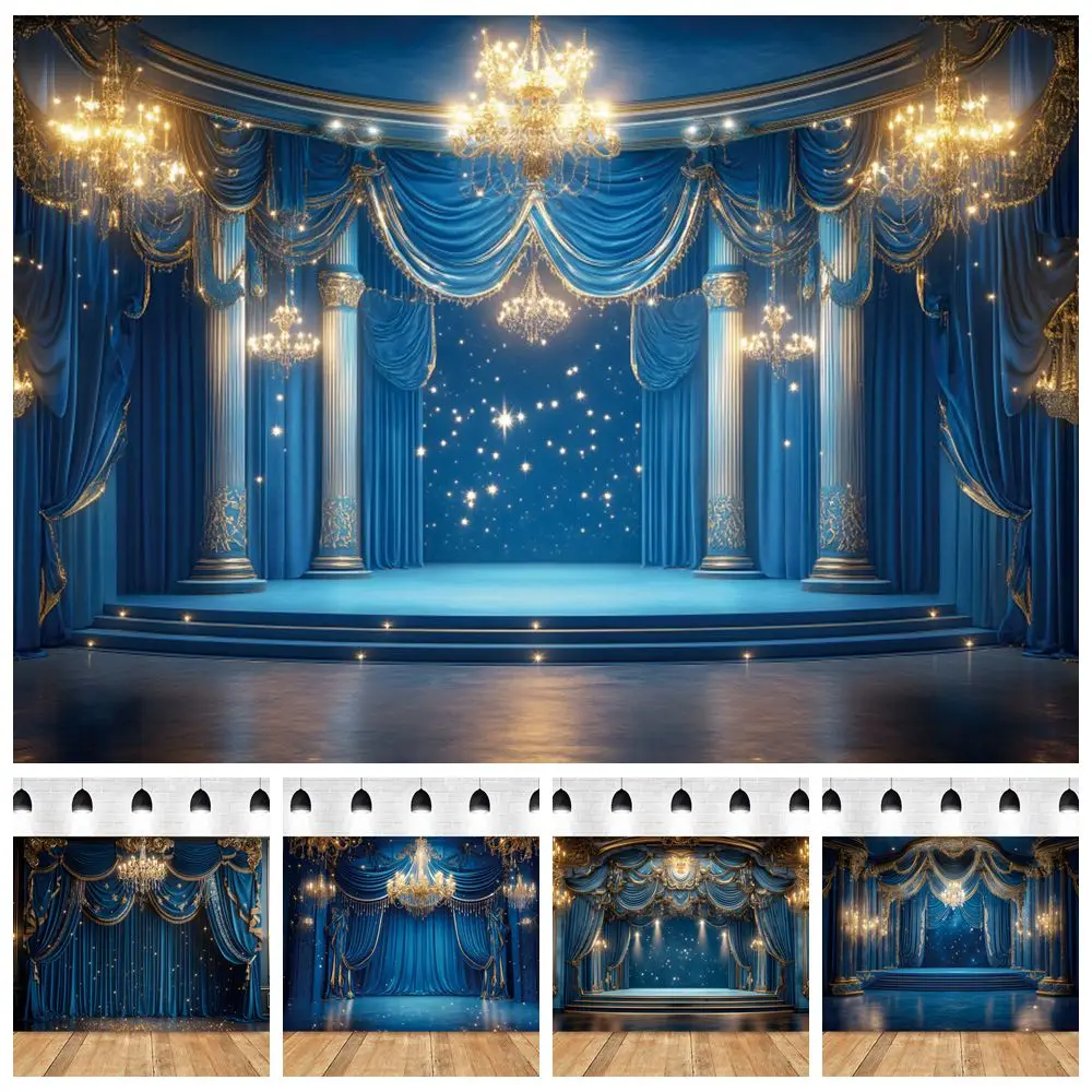 Royal Blue Little Prince Birthday Party Backdrop Palace Curtain Chandelier Boys Baby Shower Photography Background Photo Studio