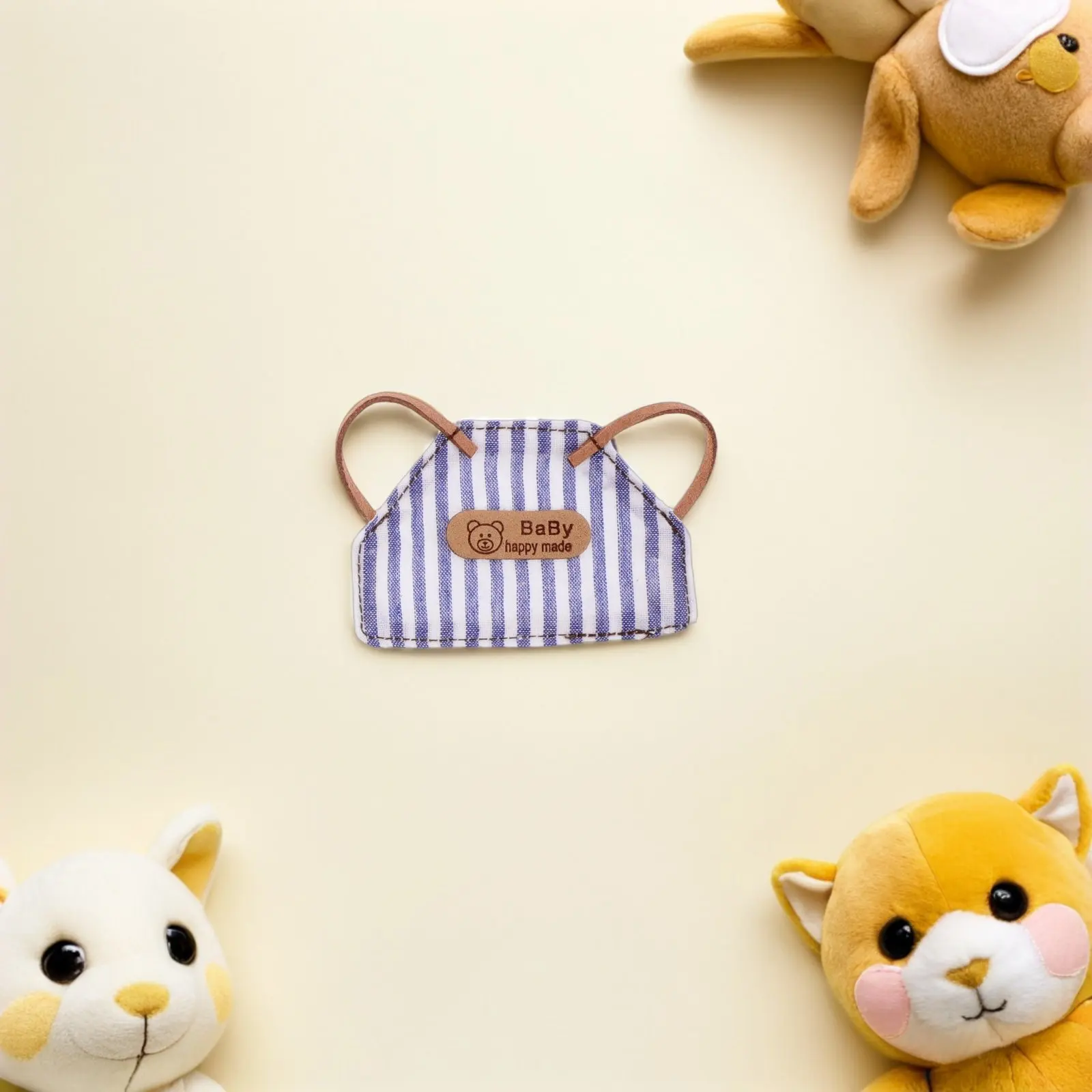 6 pcs Wool Mini Apron Set – Vintage Denim Checkered Handmade DIY Craft for Dolls & Miniature Role Play