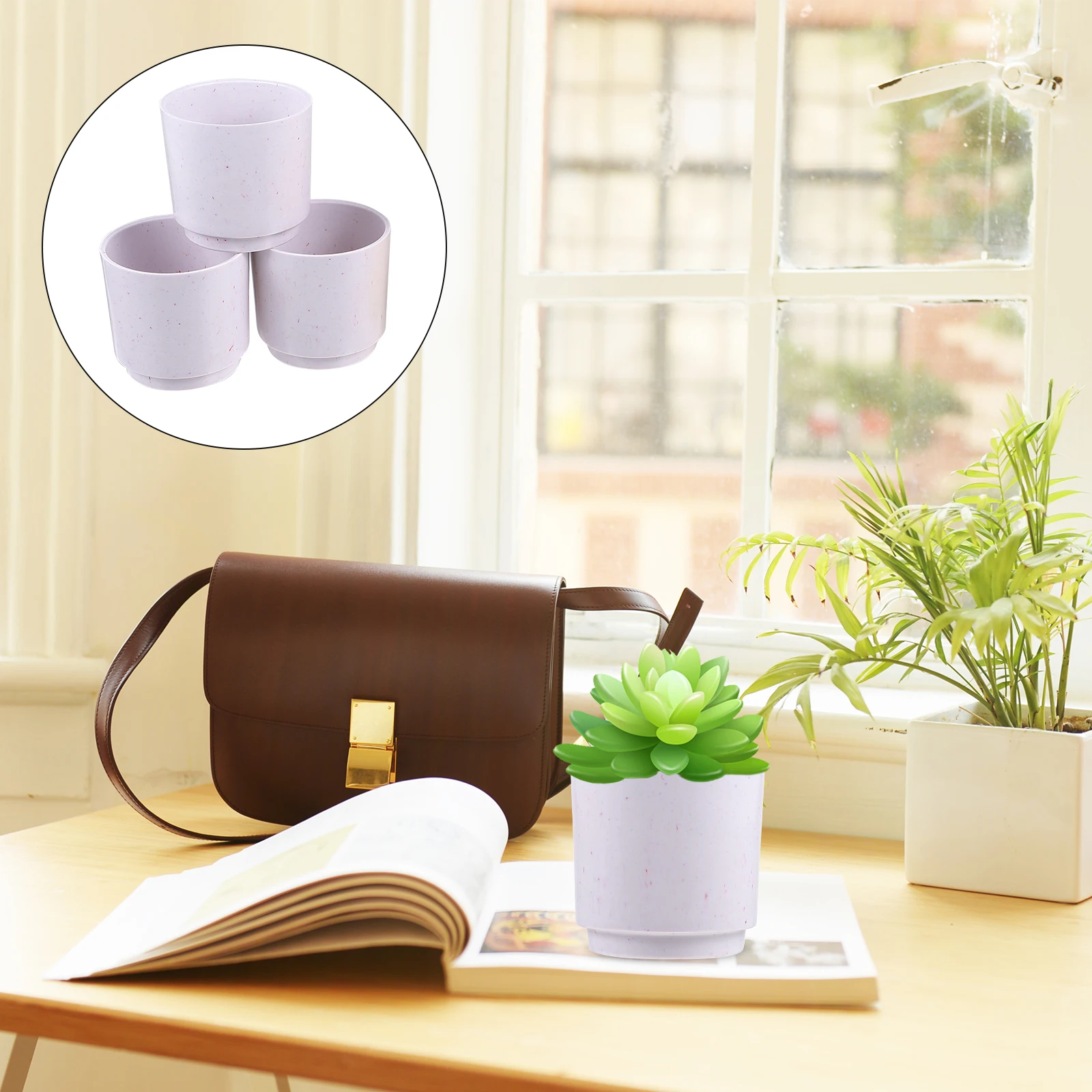 

3pcs Plant Fibers Flower Pots for Durable Mini Creative Succulent Balcony Decorative Home Office Container
