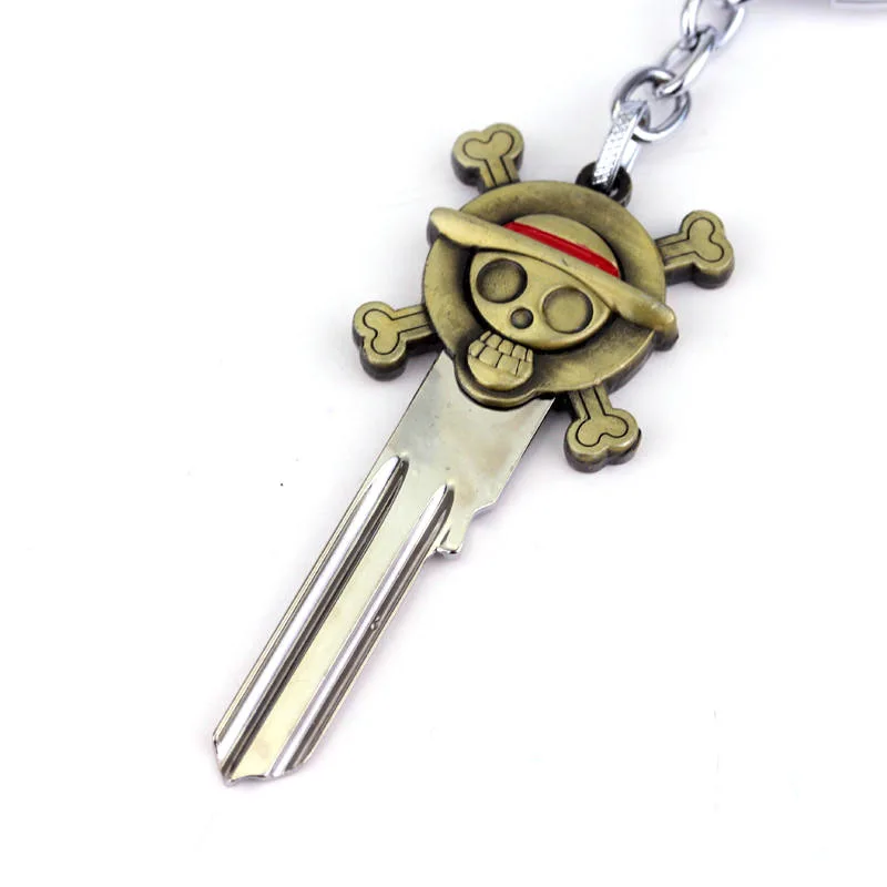 Anime One Piece Luffy Straw Hat Key Shape Keychain Pendant Metal Charm Men Action Figure Kids Toy Women Gift