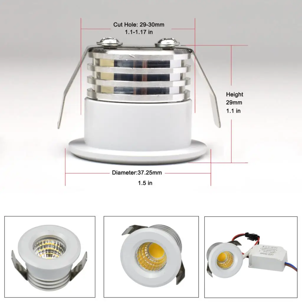 COB 3W Mini LED Spot Downlights Dimmable Light 110V 220V Cut Hole 30mm for Ceiling Cabinet Chowcase Loft Decorations