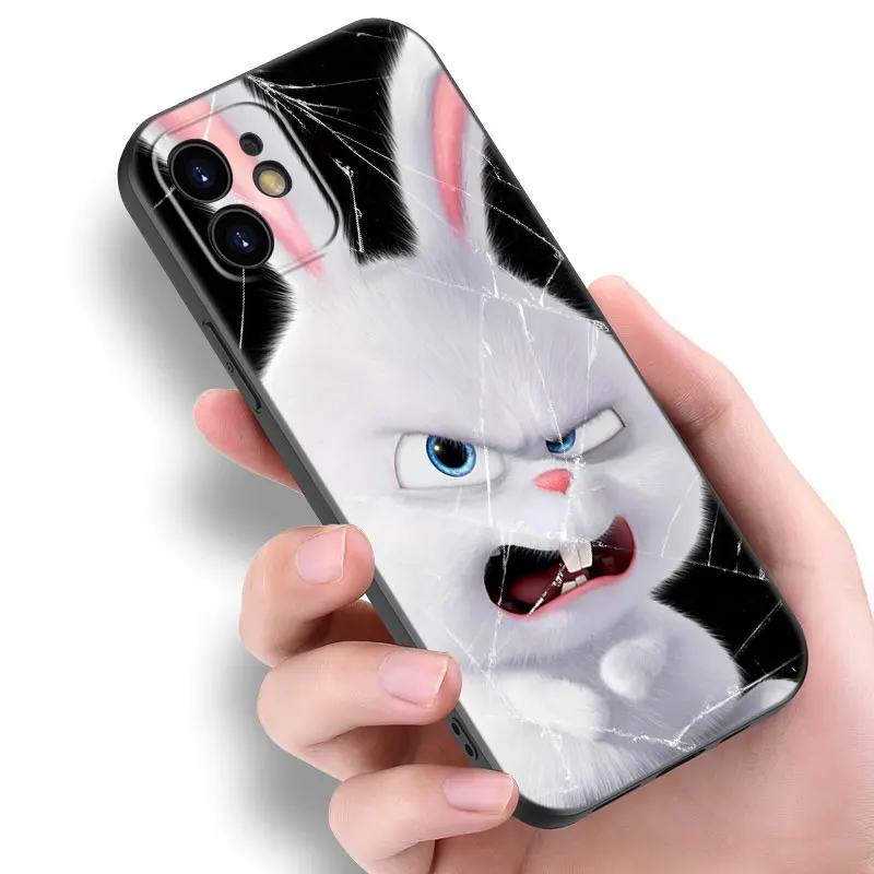 Cute Rabbit Snowball Black Phone Case For Apple iPhone 14 12 13 Mini 11 Pro XR X XS MAX 6S 7 8 Plus 5S SE 2020 2022 Cover