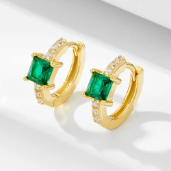 FULSUN Cubic zircon emerald huggie earrings 925 sterling silver 14K gold plated fashion drop earrings fine jewellery gift