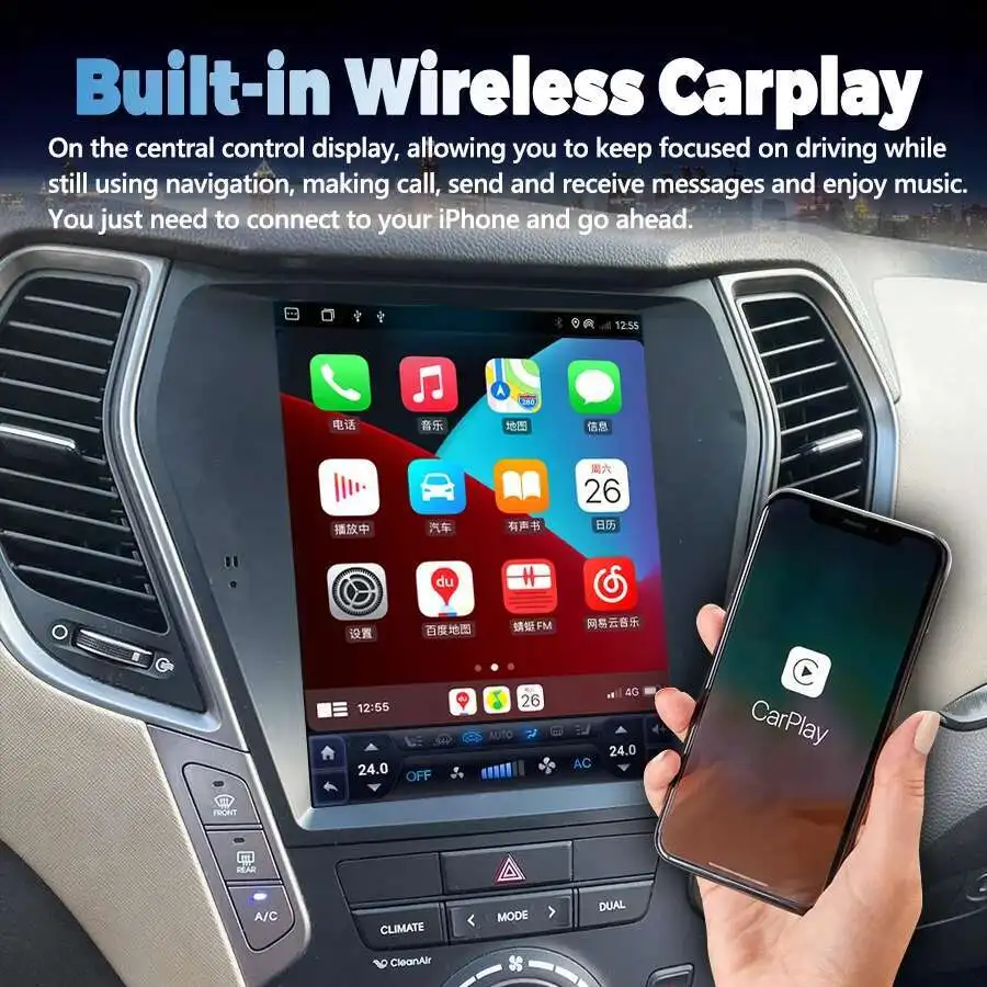 For Hyundai Santa Fe Sport 2013 IX45 2015 2016 2017 Android 14 Car Radio IPS Screen GPS Navigation Multimedia Player CarPlay