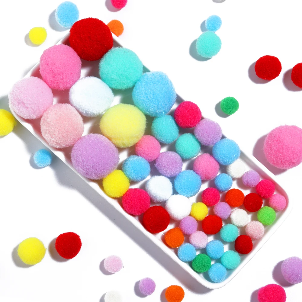

10-30mm Mixed Fluffy High Elasticity Soft Pompoms Home Glitter Ball for DIY Hand-sewn Craft Child Toy Wedding Decoration 10-35g