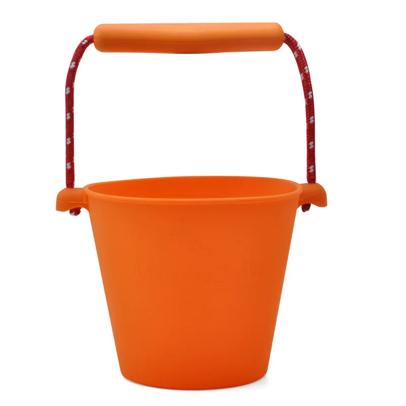 

Kids Beach Bucket Silicone Folding Hand-Held Barrel Toy Baby Shower Bath Toy Sand Dabbling Pour Water Toy Orange