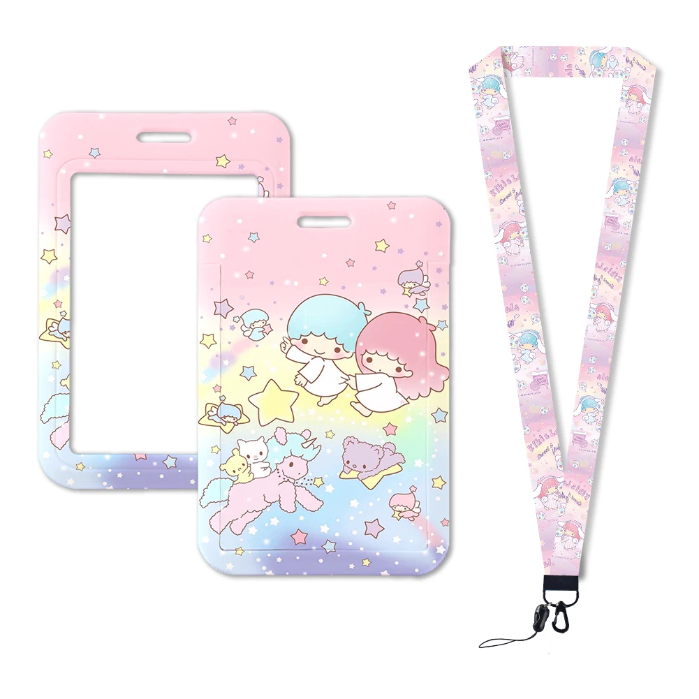 W Sanrio-Little Twin Stars Titular do Cartão de Identificação para Meninas, Pescoço Strap Pingente, Emblema da Porta, Lanyards Chaveiro, Caso Credencial, Presente