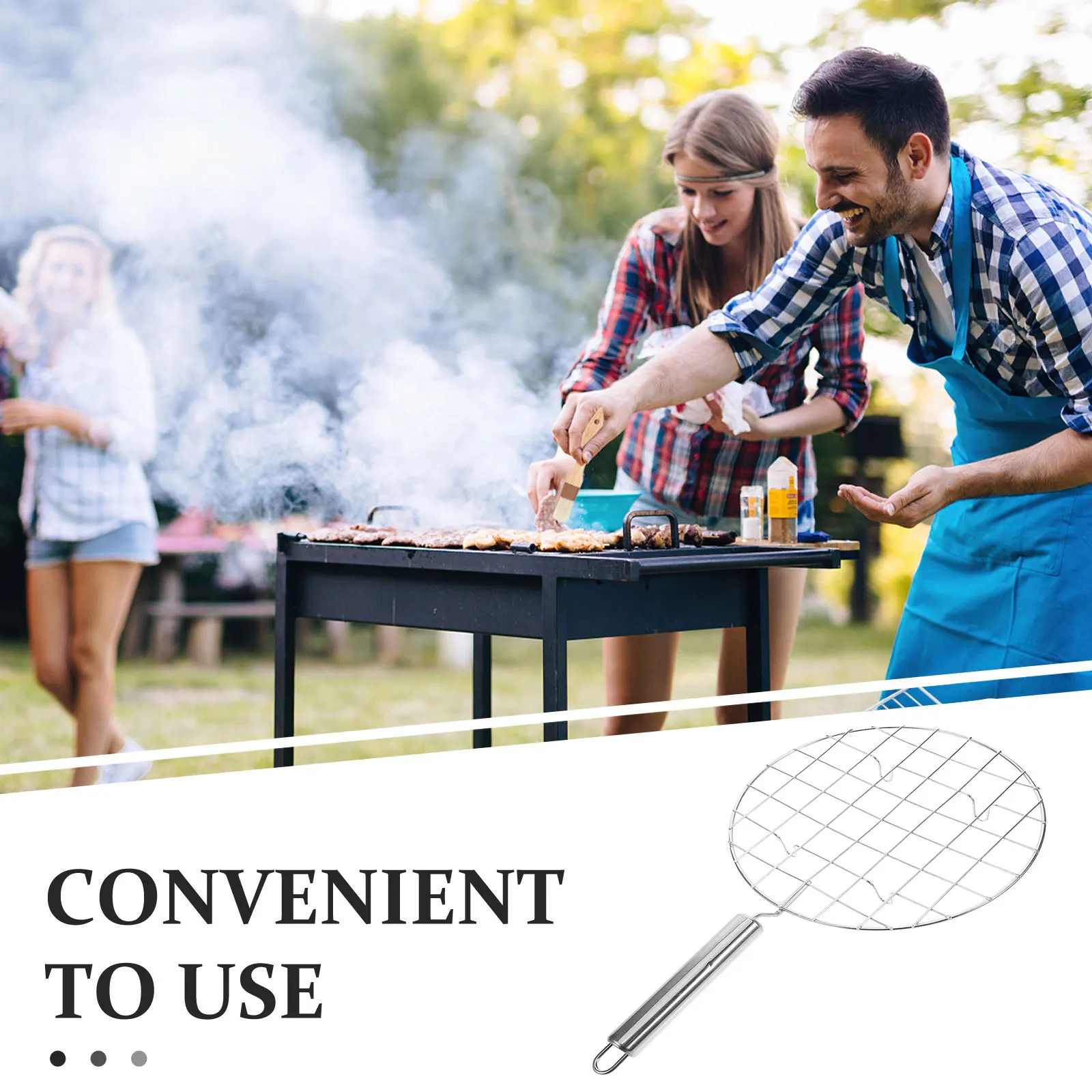 

Stainless Steel Round Grill Net Thick Mesh Outdoor Bbq Cooking Tool Portable Fish Meat Barbecue Camping Accessories