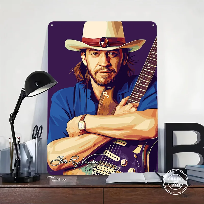 Stevie Ray Vaughan Portrait Metal Poster Perfect Gift for Fans Lovers Personalized Wall Art Metal Sign for Bar Accessories Decor