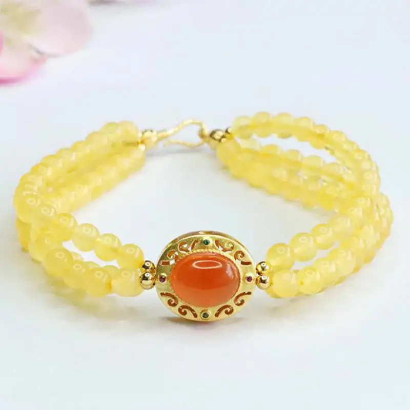 

Natural Amber Bracelet Women Fine Jewelry Accessories Genuine Baltic Golden Amber Multilayer Bracelets Healing Gemstone Bangles