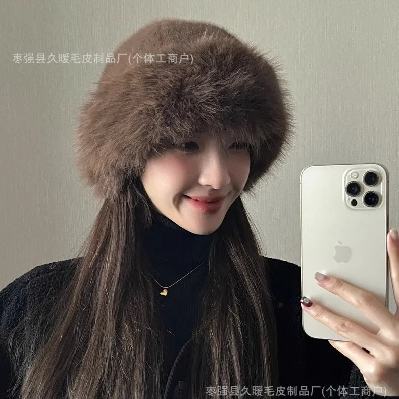 Nouveau chapeau polaire Simple et élégant de couleur unie pour hommes et femmes, chaud, coupe-vent, extérieur, Vintage, chapeau seau amincissant pour le visage