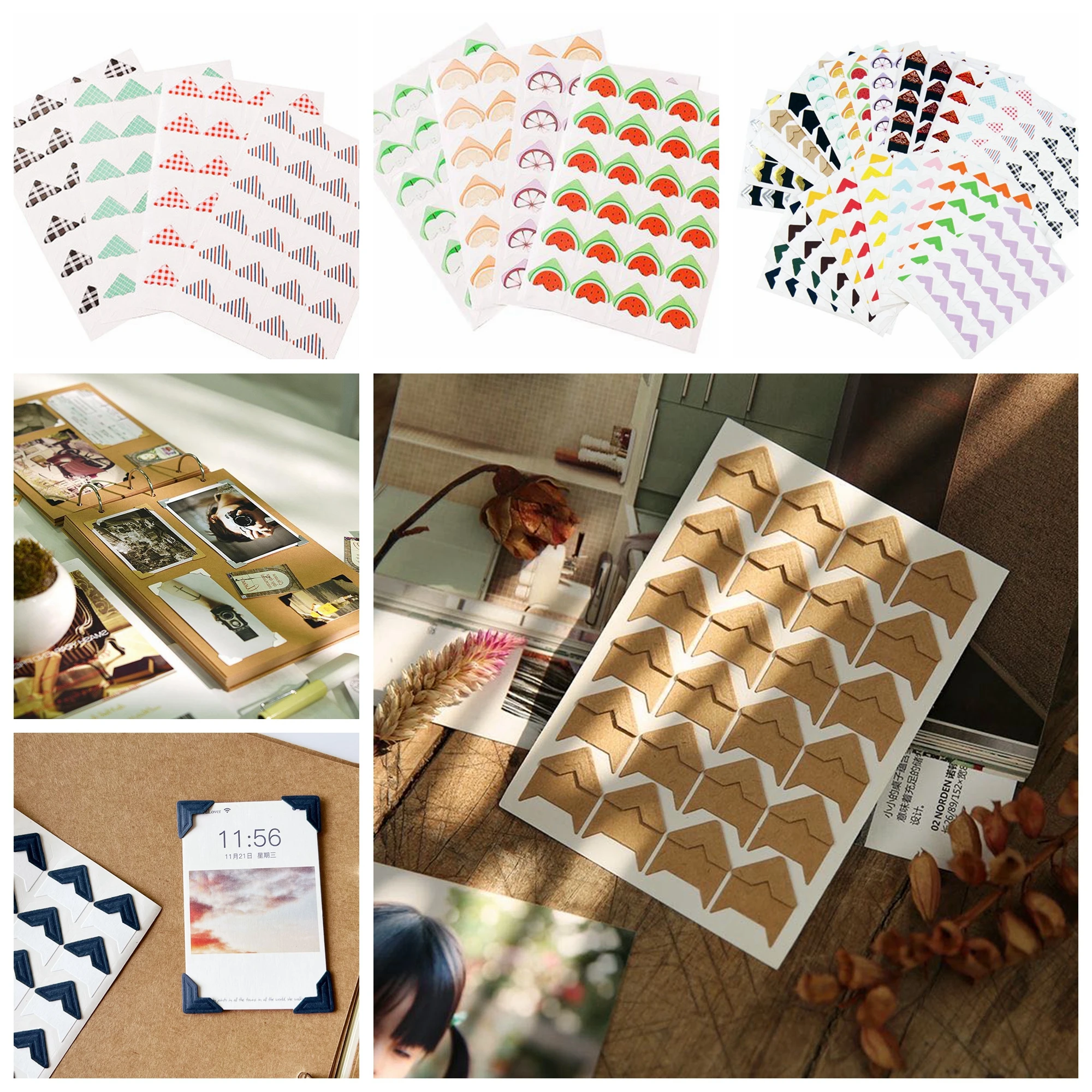 120 Pcs/Lot 5 Sheets DIY Self-Adhesive Vintage Kraft Paper Stickers For Photo Album Corner Frame Scrapbooking Picture Decoration